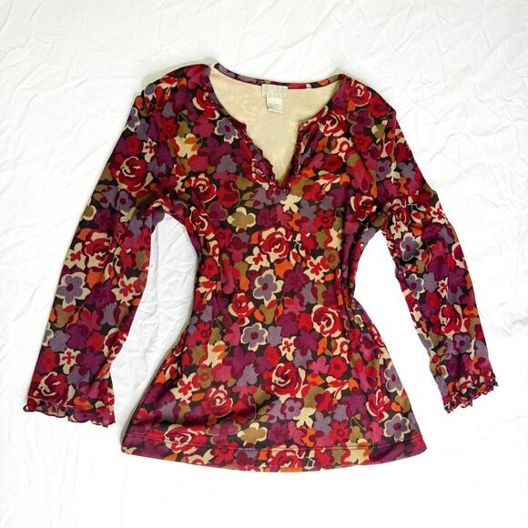 Vintage Tops - Burgundy floral long sleeve top SIZE S